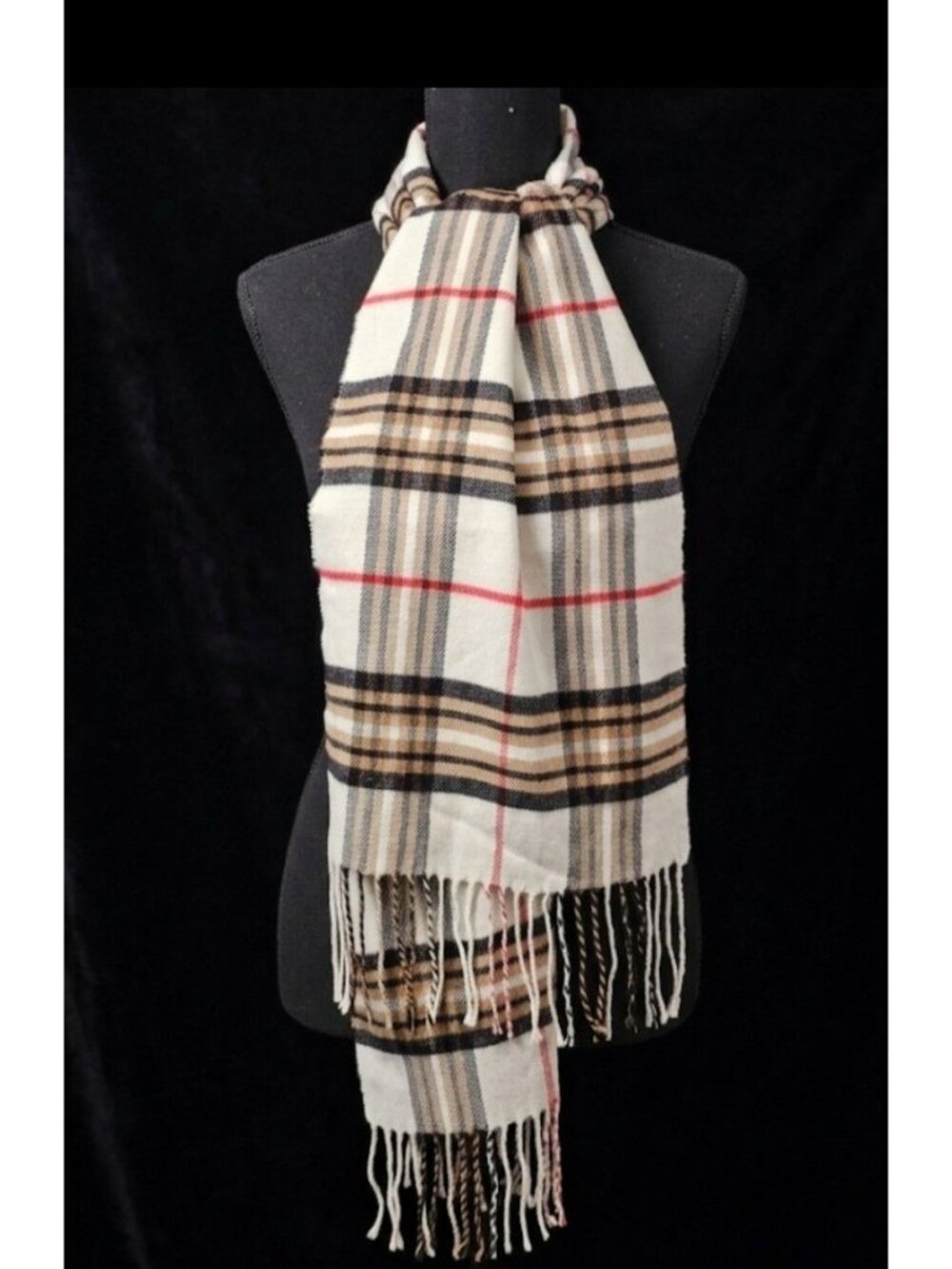 100% Cashmere Scarf Classic Plaid Pattern & Tassels Made In Scotland